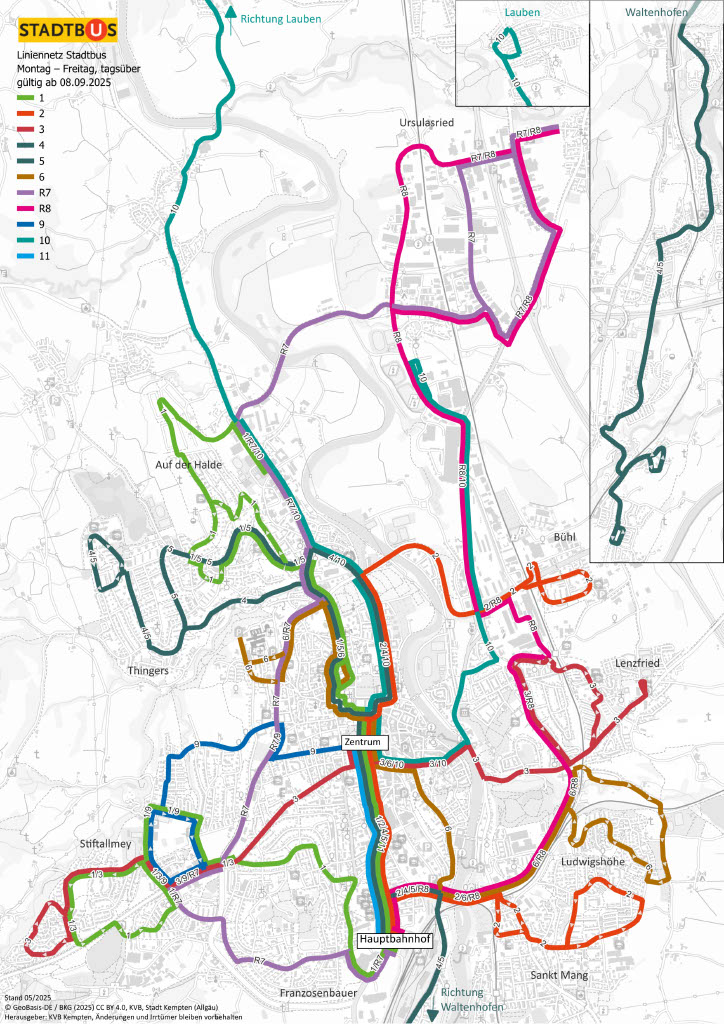 Stadtplan des neuen ÖPNV in Kempten